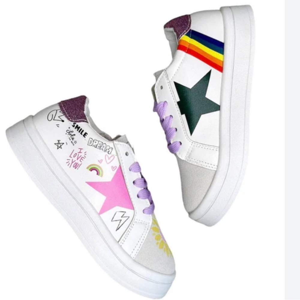 NWOT Lola + The Boys Colorful Star Sneakers with Rainbow Detail-Size 3